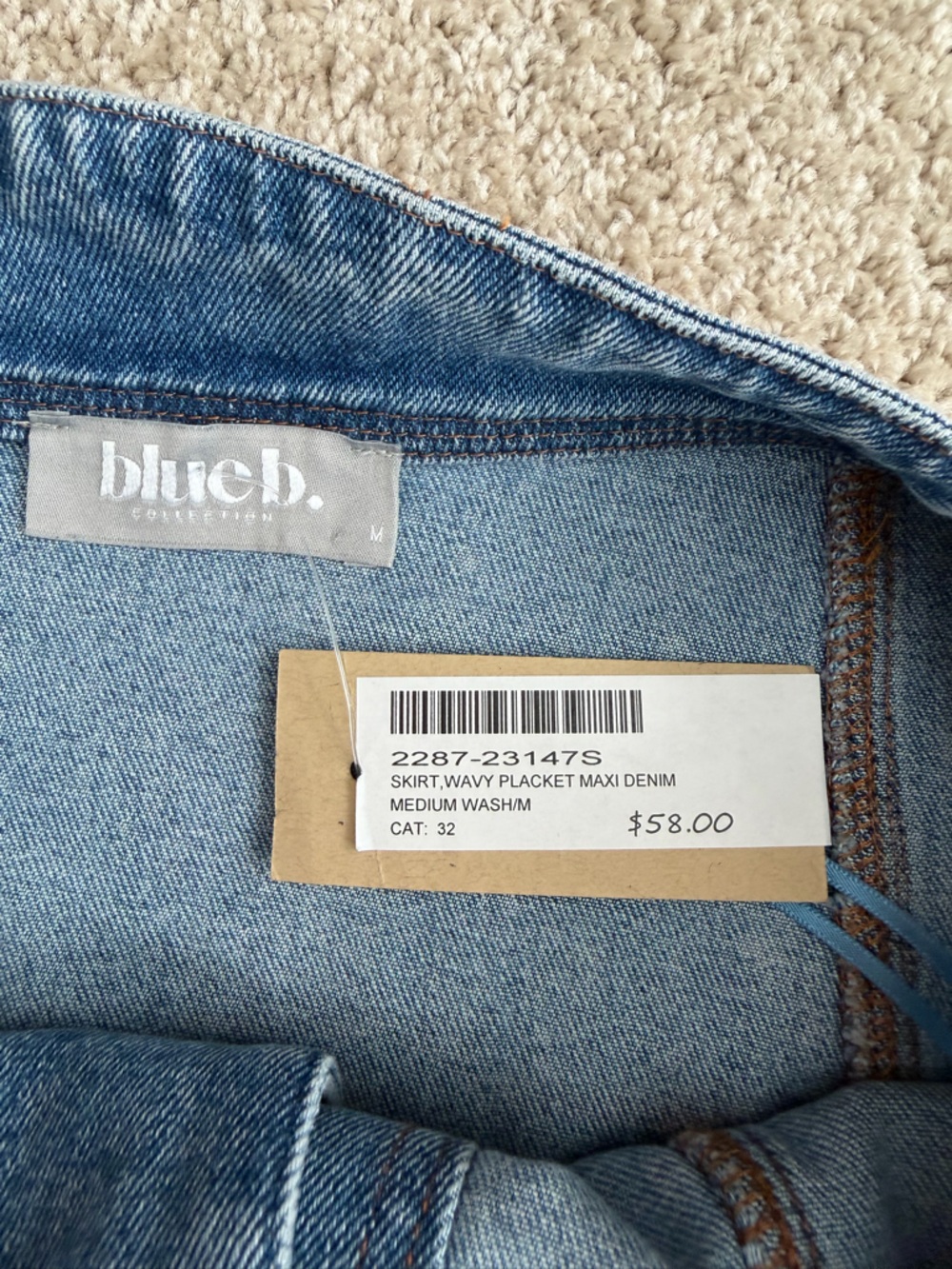 Blue B Women's Light Blue Denim Straight Skirt with Wavy Front Placket - Picture 3 of 4